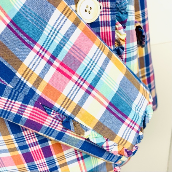 J Crew Women Size 2 Regent Blazer Pastel Plaid Ruffle Lined One Button Preppy - Picture 5 of 15